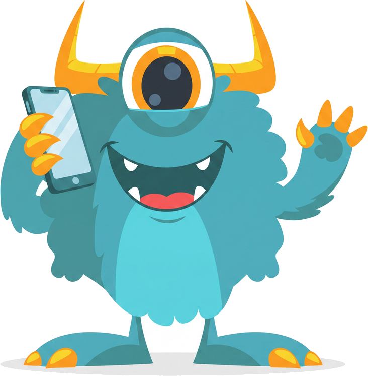 The Monster Websites mascot answering a ringing phone