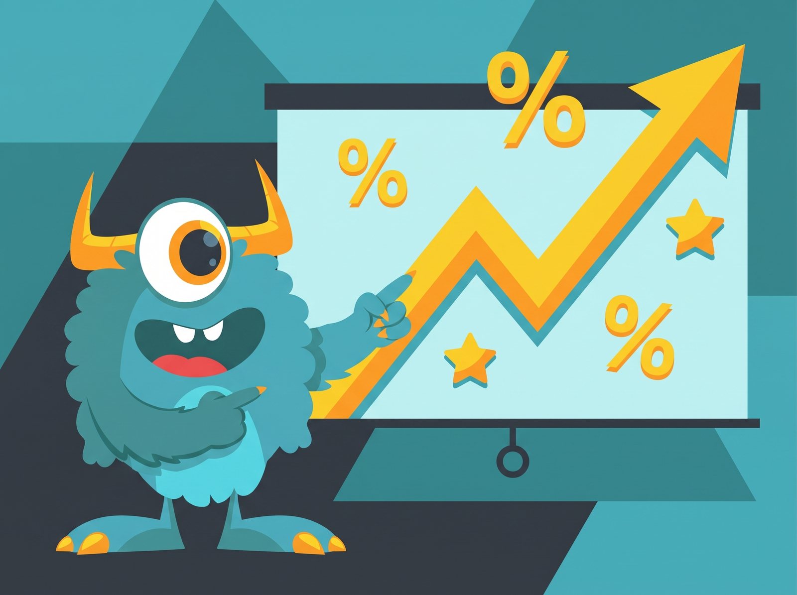 Monster Websites mascot pointing at a rising growth chart of client results